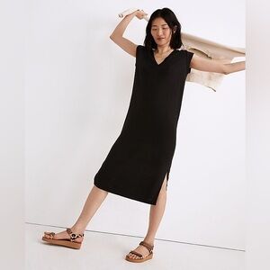 Madewell V-Neck Jersey Cap Sleeve Muscle Tank Midi Dress in True Black Small